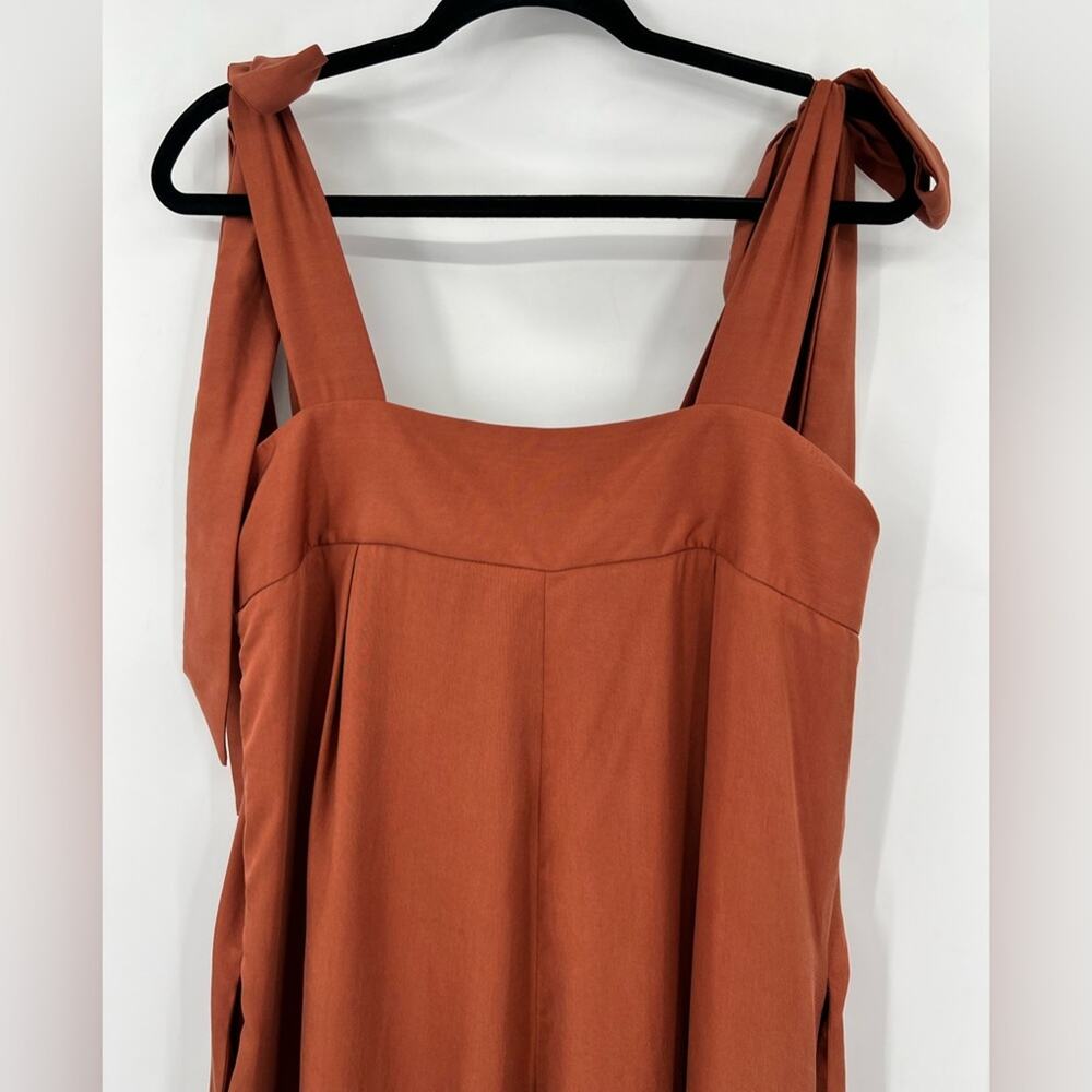 SANCIA The Label Thalita Jumpsuit Romper Shoulder Tie Front Leg SplitRust Medium - Picture 9 of 16